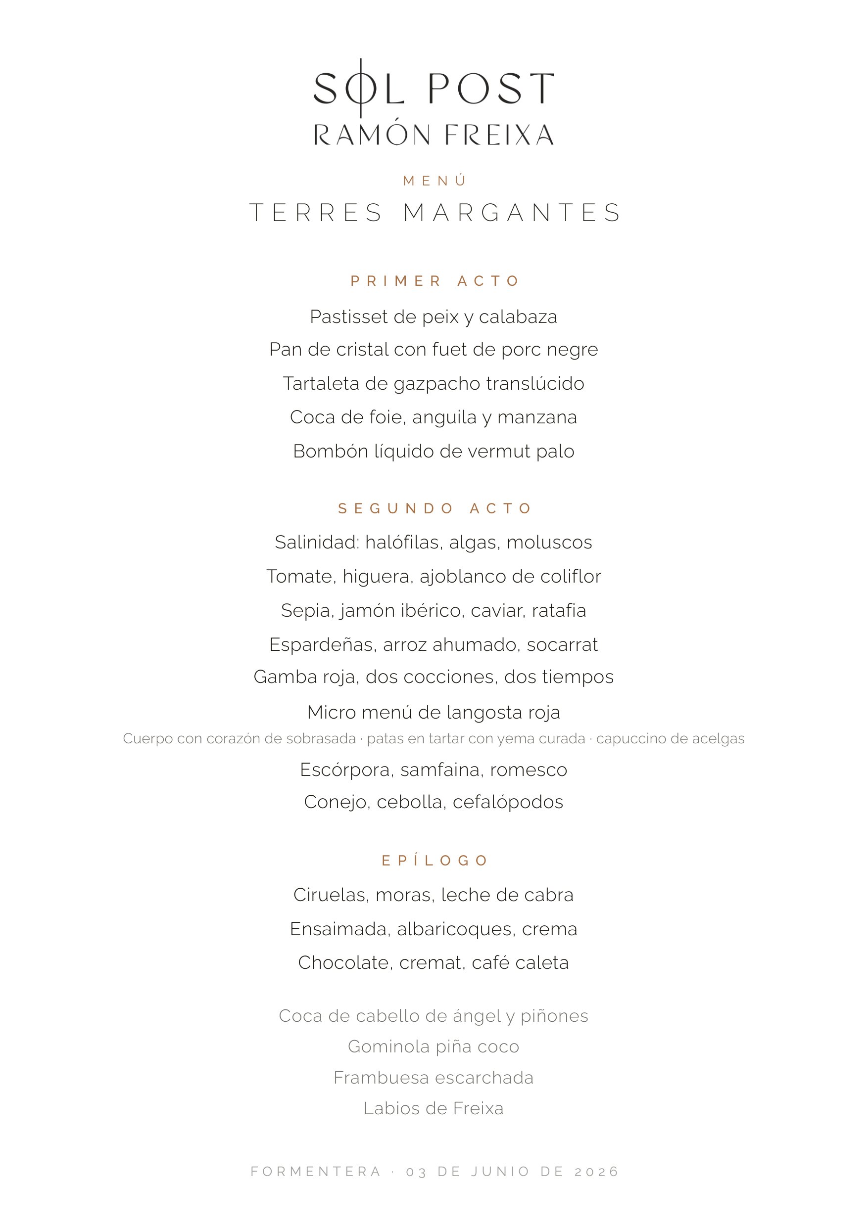 Menú degustación Terres Margantes de Sol Post